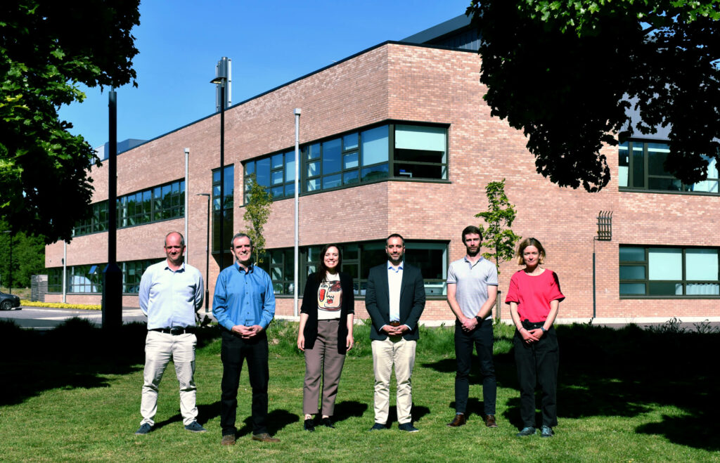 Some of the Senior Leadership Team standing in front of Ingenza’s new facilities, Moubray Building